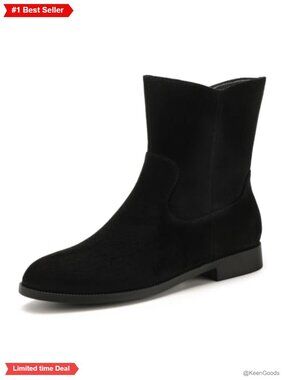 Flat Ankle Boots V-Cut Low Heel Side Zip Round Toe Booties
